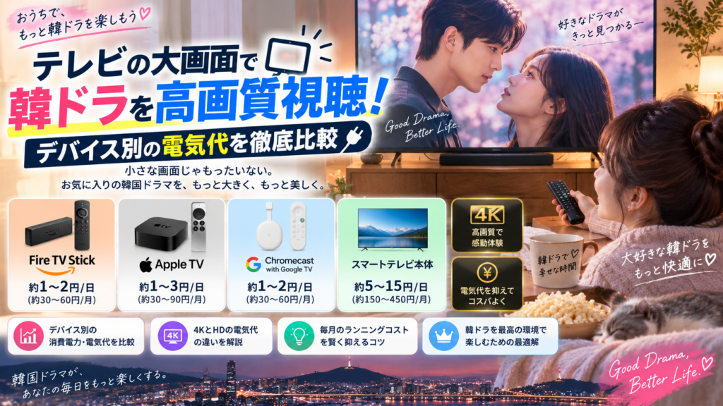 テレビの大画面で韓ドラを高画質視聴！デバイス別の電気代を徹底比較