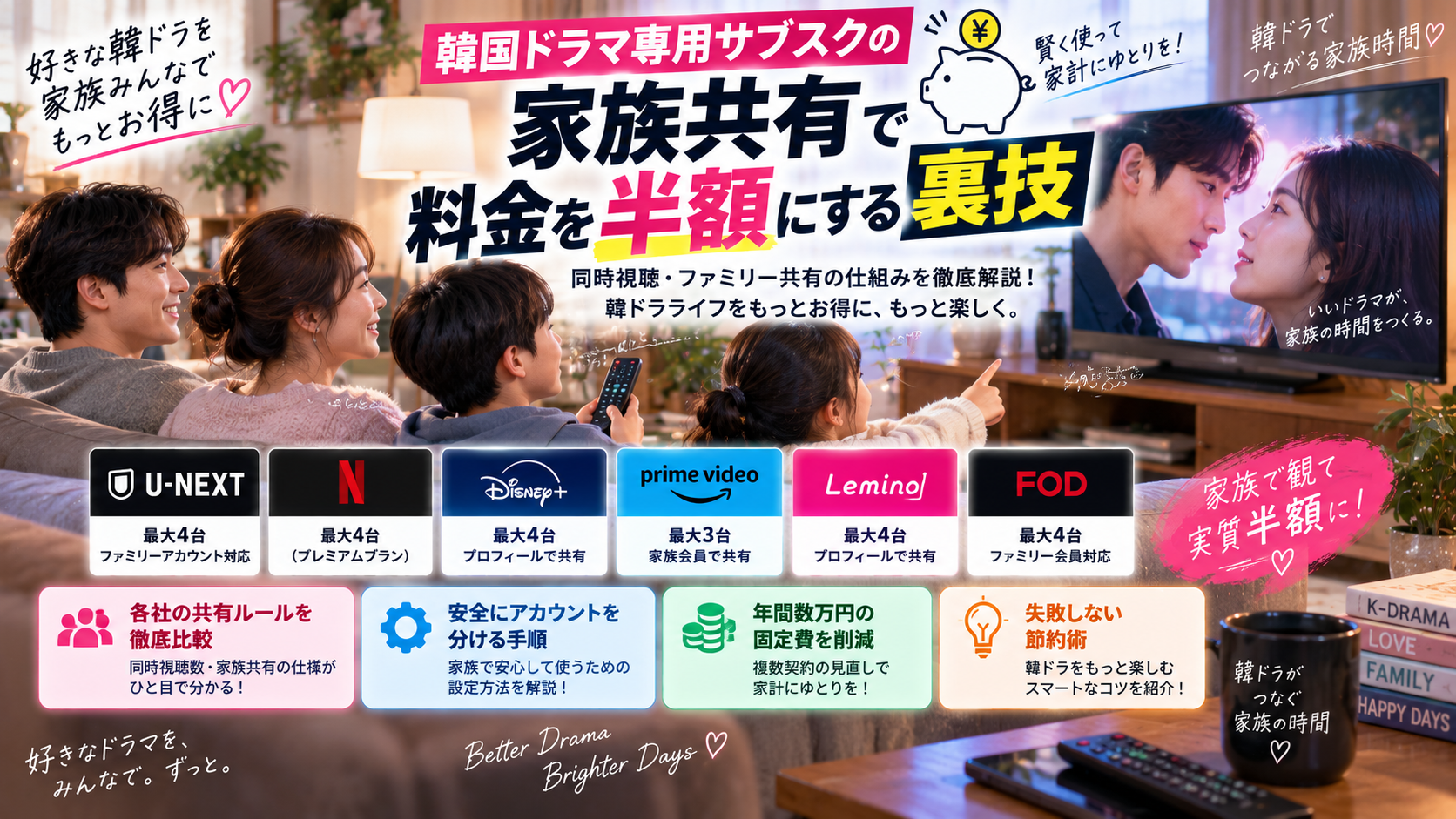 韓国ドラマ専用サブスクの家族共有で料金を半額にする裏技