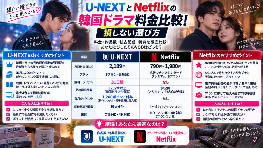 U-NEXTとNetflixの韓国ドラマ料金比較！損しない選び方