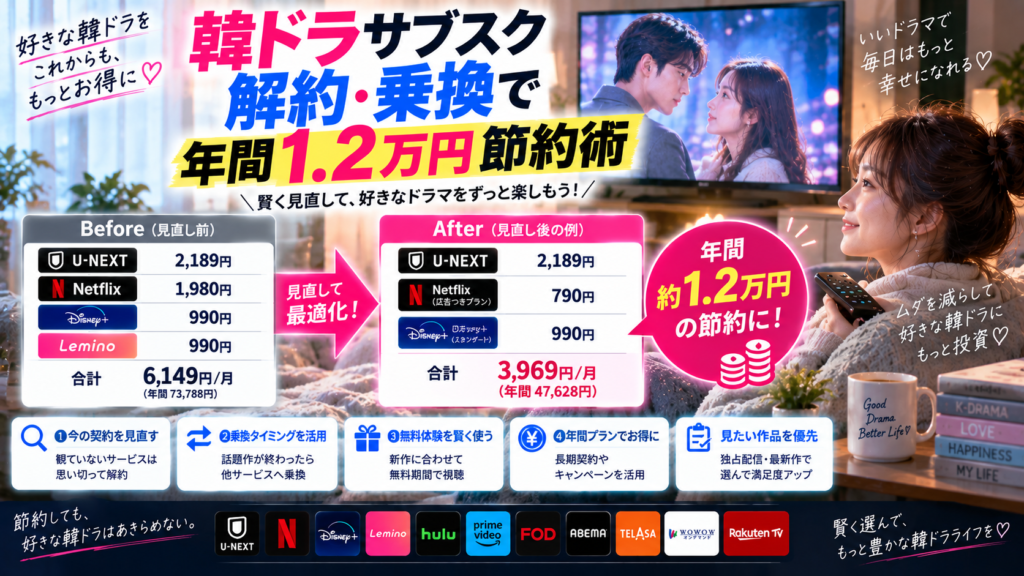 韓ドラサブスク解約・乗換で年間1.2万円節約術