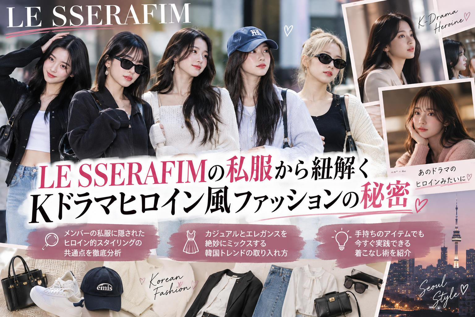 LE SSERAFIMの私服から紐解くKドラマヒロイン風ファッションの秘密